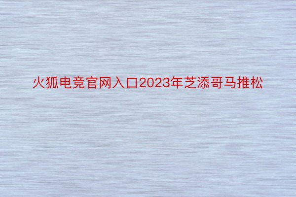 火狐电竞官网入口2023年芝添哥马推松