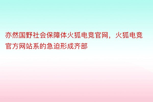亦然国野社会保障体火狐电竞官网，火狐电竞官方网站系的急迫形成齐部